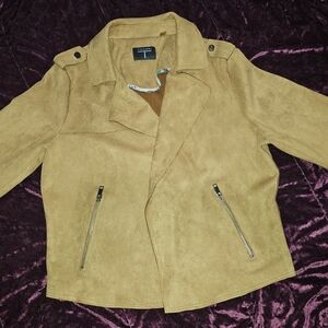 Tahari Camel Faux Leather Jacket with Zipper Details Size Large